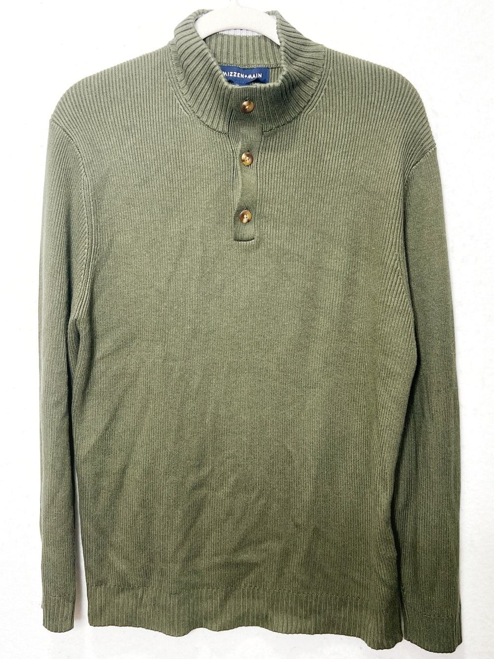 Mizzen+Main Cassady Ribbed Mock Neck Henley Pullover Sweater Olive Green XL
